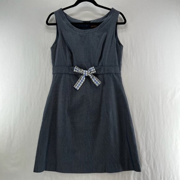Ben Sherman Sheath Mini Dress Womens S Sleeveless Bow Round Neck Patterned Blue - Picture 1 of 11